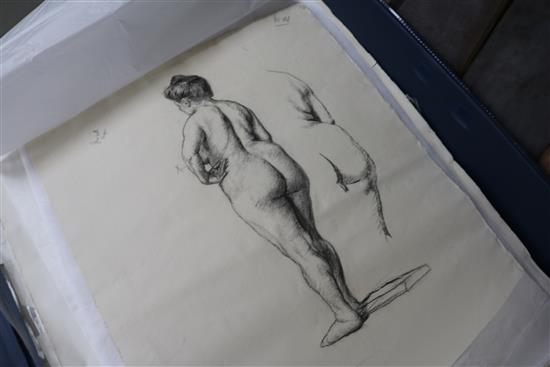 Eleanor Winter (Chelsea Art School, early 20th century), a portfolio of life studies in charcoal and two oils on board,